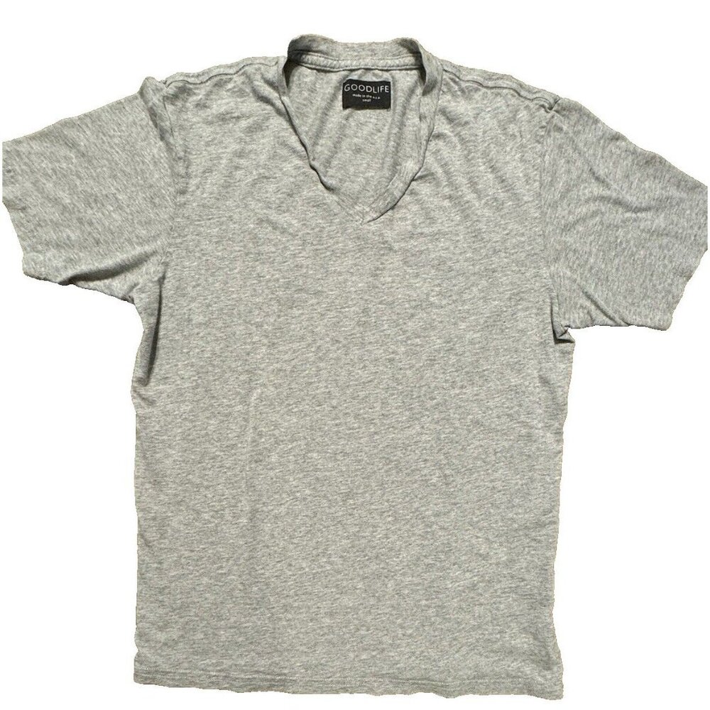 Goodlife Mens V-Neck T-Shirt Heather Gray Short Sleeve Casual Tee SMALL USA